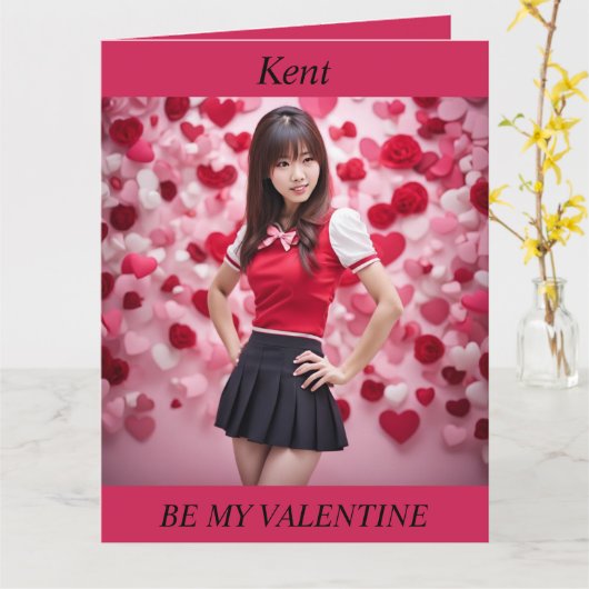 VALENTIJNSDAG Modern Japans meisje vouwt kaart (Gele Bloem)