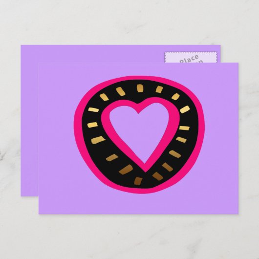 Valentijnsdag Modern Pink Heart Paarse Briefkaart2 Feestdagenkaart (Voorkant / Achterkant)