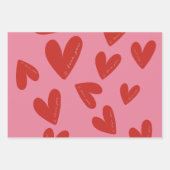 Valentijnsdag Modern Rode & Roze Harten Script Inpakpapier Vel (Voorkant)