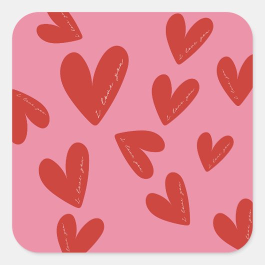 Valentijnsdag Modern Rode & Roze Harten Script Vierkante Sticker (Voorkant)