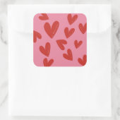 Valentijnsdag Modern Rode & Roze Harten Script Vierkante Sticker (Tas)