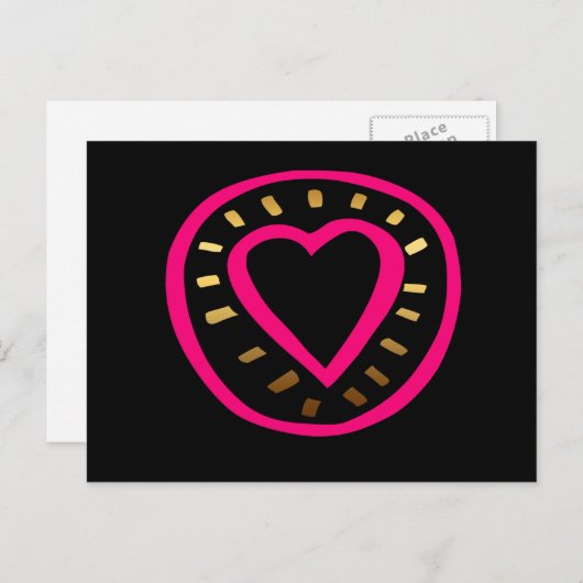Valentijnsdag Modern Roze Hart Zwart 2 Briefkaart (Voorkant / Achterkant)