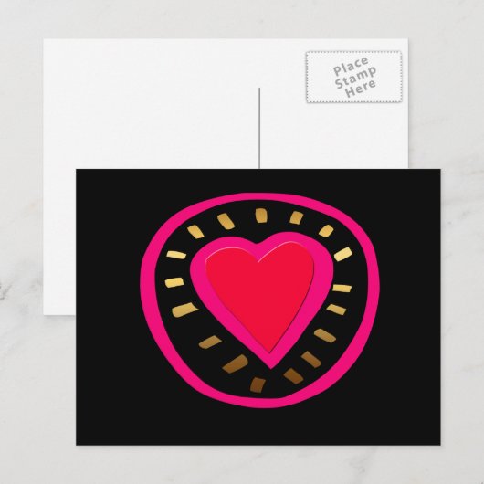 Valentijnsdag Modern Roze Hart Zwart Briefkaart (Voorkant / Achterkant)