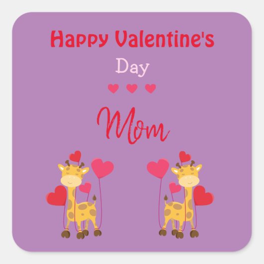 Valentijnsdag Moeder met Giraffes Vierkante Sticker (Voorkant)