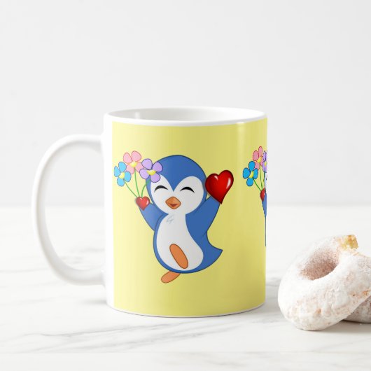 Valentijnsdag Mokken Penguin Hearts (Met donut)