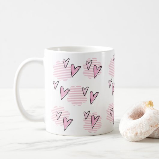 Valentijnsdag Mokken Roze Streep Harten (Met donut)