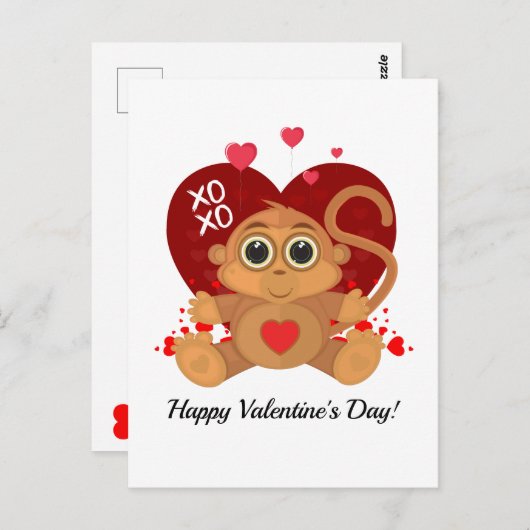 Valentijnsdag Monkey Briefkaart (Voorkant / Achterkant)