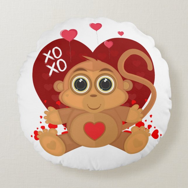 Valentijnsdag Monkey Rond Kussen (Voorkant)