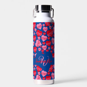 Valentijnsdag Monogram Roze Hart XOXO blauw Waterfles