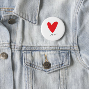 Valentijnsdag monogrammatisch rood hart ronde button 5,7 cm