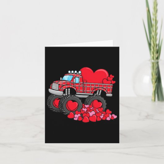 Valentijnsdag Monstertruck Met Harten Geruite Bo Kaart (Voorkant)