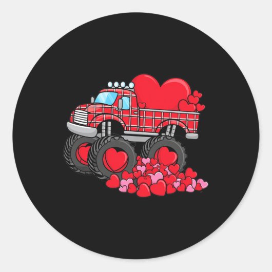 Valentijnsdag monstertruck met hartjes Plaid Bo Ronde Sticker (Voorkant)