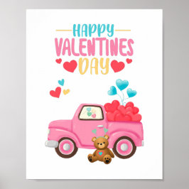 Valentijnsdag Mooie Hartjes Roze Truck Teddybeer Poster