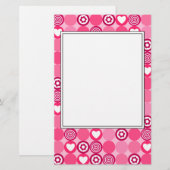 Valentijnsdag Mooie Roze Hart- en Bloemenstippenpa Briefpapier (Voorkant / Achterkant)