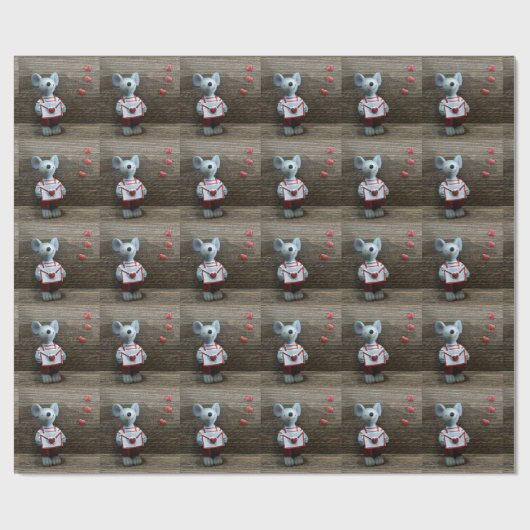 Valentijnsdag Mouse Red Hearts Rustic Wood Cadeaupapier (Vlak)