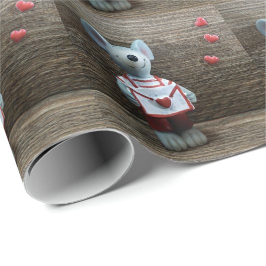 Valentijnsdag Mouse Red Hearts Rustic Wood Cadeaupapier (Rol Hoek)