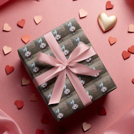 Valentijnsdag Mouse Red Hearts Rustic Wood Cadeaupapier