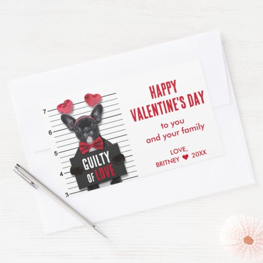 Valentijnsdag Mugshot Guilty Love Dog Funny Rechthoekige Sticker (Envelop)