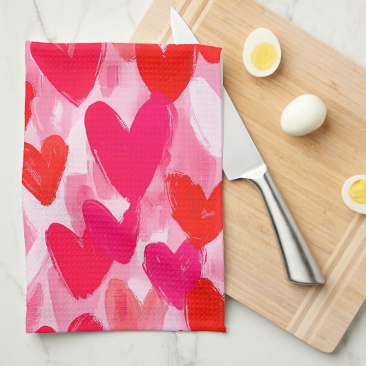 Valentijnsdag Multi Hearts Pattern Love Pink Theedoek (Quarter Fold)