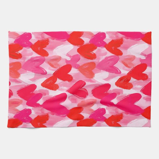 Valentijnsdag Multi Hearts Pattern Love Pink Theedoek (Horizontaal)