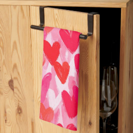 Valentijnsdag Multi Hearts Pattern Love Pink Theedoek