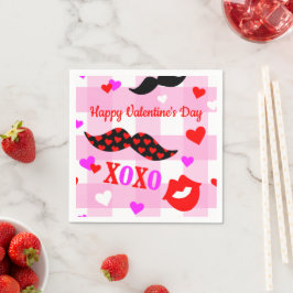 Valentijnsdag Mustaches Love and Kisses Paper Servet