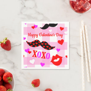Valentijnsdag Mustaches Love and Kisses Paper Servet
