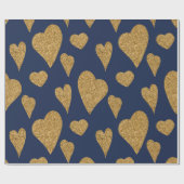 Valentijnsdag Navy Blue en Gold Hearts Cadeaupapier (Vlak)