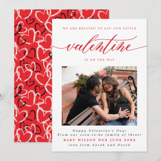 Valentijnsdag New Baby Foto Zwangerschap Aankondiging (Voorkant / Achterkant)