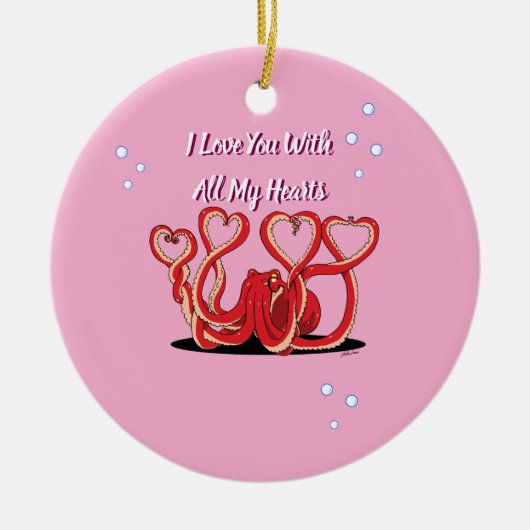 Valentijnsdag Octopus Hearts Keramisch Ornament (Voorkant)
