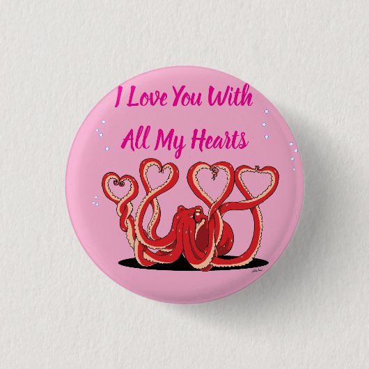 Valentijnsdag Octopus Hearts Ronde Button 3,2 Cm (Voorkant)