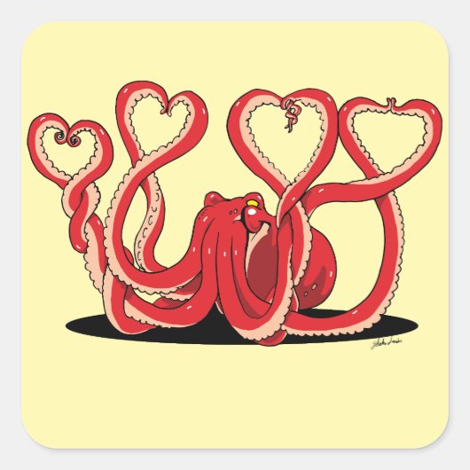 Valentijnsdag Octopus Hearts Sticker (Voorkant)