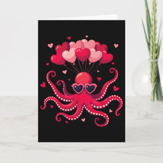 Valentijnsdag Octopus Met Hart Lloons Octopus V Kaart (Voorkant)