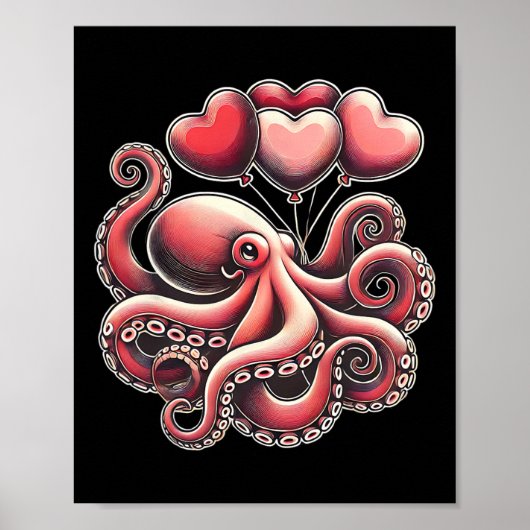 Valentijnsdag Octopus Met Hart Lloons Octopus V Poster (Voorkant)