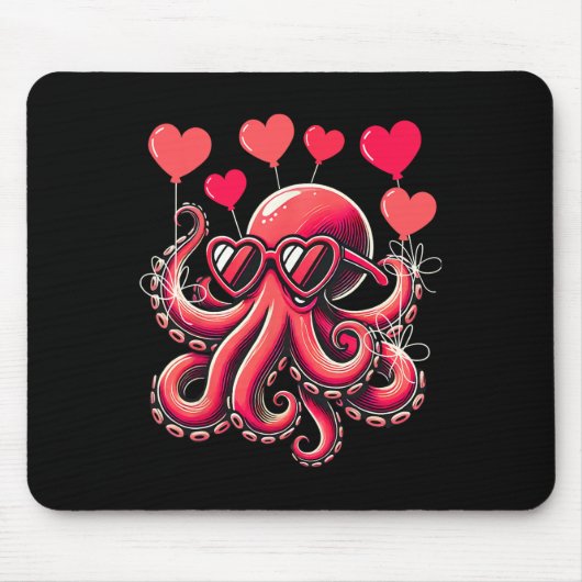 Valentijnsdag-octopus met hartballonnen-octopus muismat (Voorkant)