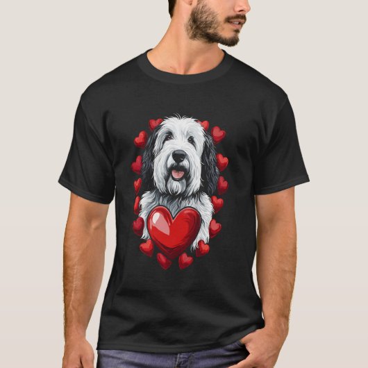 Valentijnsdag Old English Sheepdog T-shirt (Voorkant)