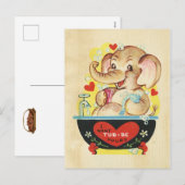 Valentijnsdag olifant Kind dier retro rood hart Feestdagenkaart (Voorkant / Achterkant)