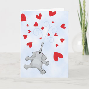 Valentijnsdag olifant met de douche van het hart feestdagen kaart