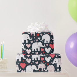 Valentijnsdag olifanten & harten inpakpapier