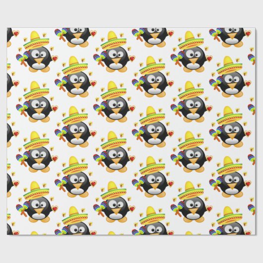 Valentijnsdag ompakken Pinguïn Sombrero Cadeaupapier (Vlak)