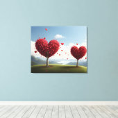 Valentijnsdag ontwerp, Hart op bomen Canvas Afdruk (Insitu (Houten vloer))