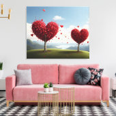 Valentijnsdag ontwerp, Hart op bomen Canvas Afdruk (Insitu (Woonkamer))