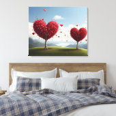 Valentijnsdag ontwerp, Hart op bomen Canvas Afdruk (Insitu (Slaapkamer))
