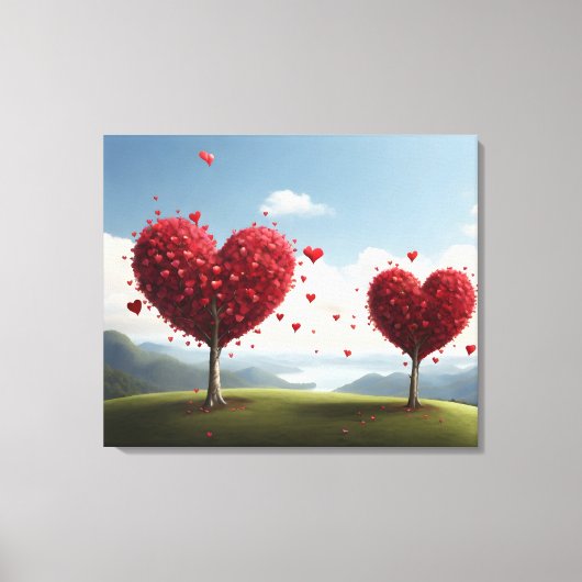 Valentijnsdag ontwerp, Hart op bomen Canvas Afdruk (Voorkant)
