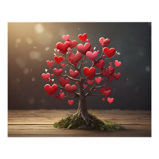 Valentijnsdag ontwerp, Hart op bomen Foto Afdruk (Voorkant)