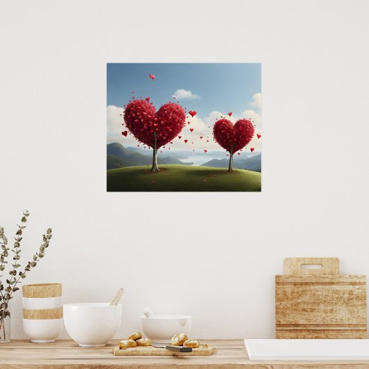Valentijnsdag ontwerp, Hart op bomen Poster (Keuken)