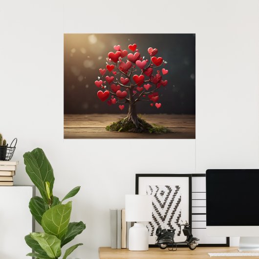 Valentijnsdag ontwerp, Hart op bomen Poster (Thuiskantoor)
