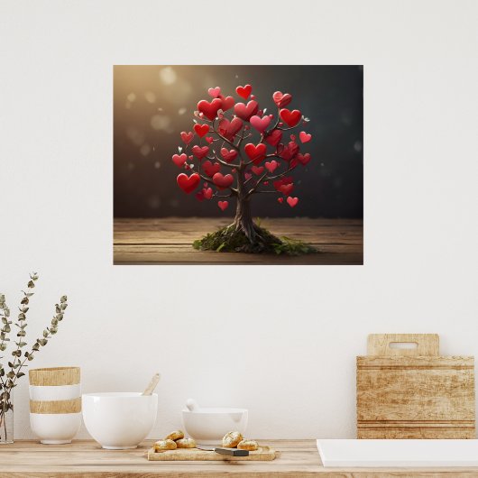Valentijnsdag ontwerp, Hart op bomen Poster (Keuken)