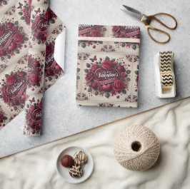 Valentijnsdag ontwerp met Rozen en hart Cadeaupapier