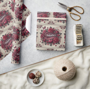 Valentijnsdag ontwerp met Rozen en hart Cadeaupapier